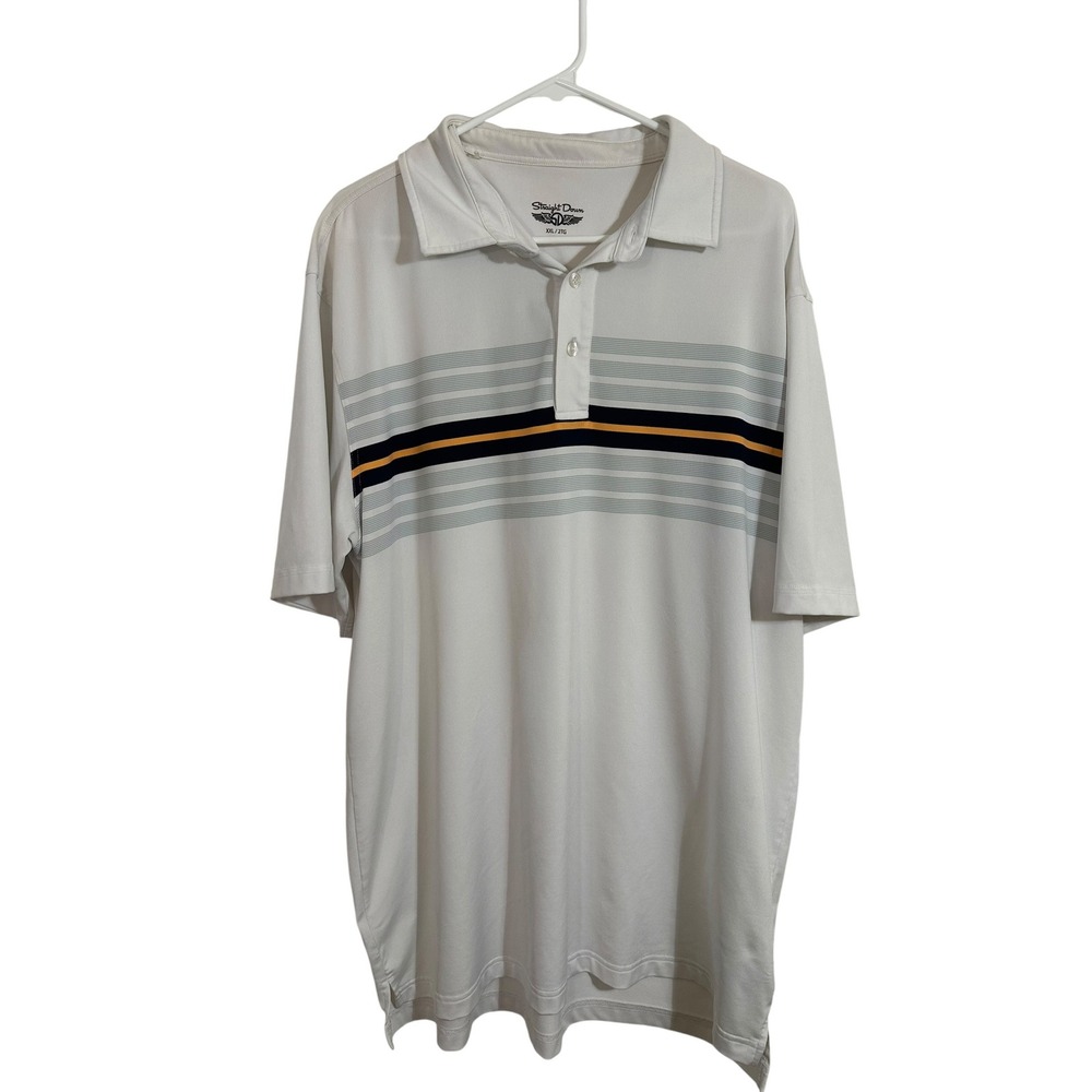 Straight Down Mens XXL Golf Polo Shirt White Striped Performance Short Sleeve